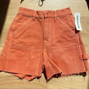 Orange Urban Outfitters utility carpenter shorts